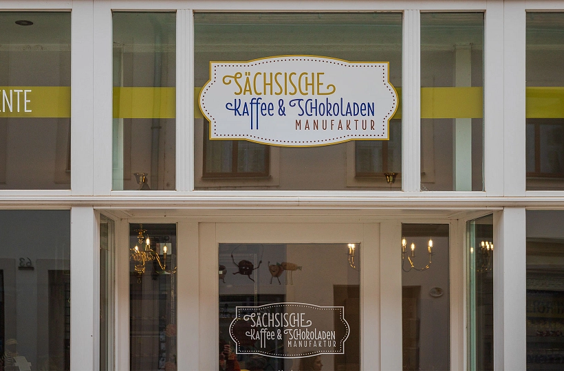 Schaufenster der Säschischen Kaffee- und Schokoladenmanufaktur